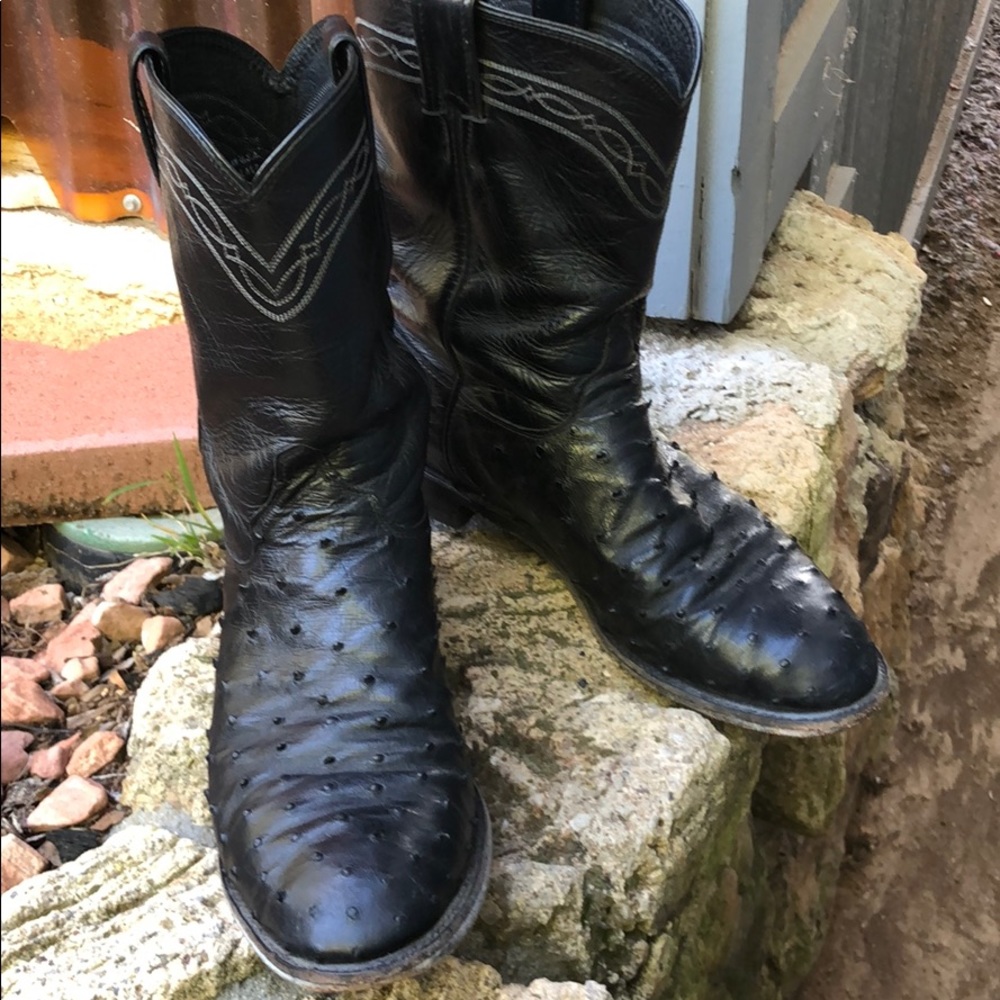 Justin Roper ostrich cowboy boots black sz 11
